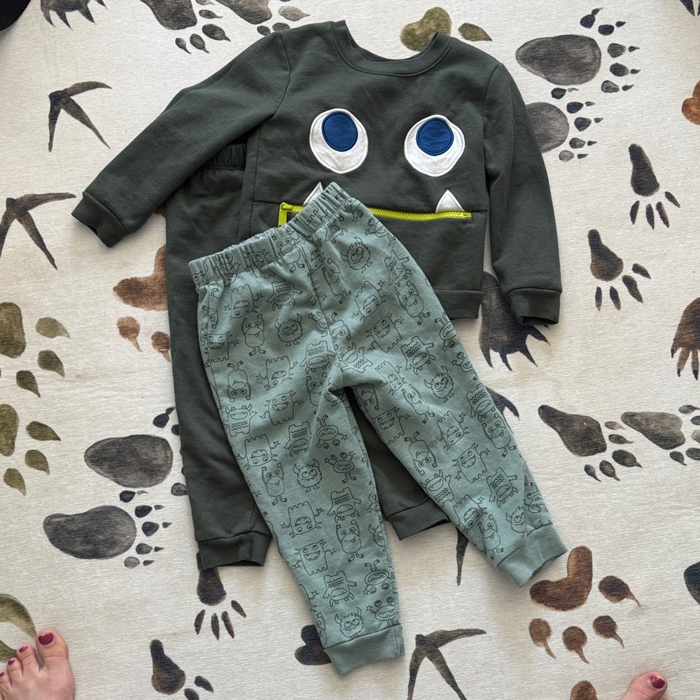 Carter's Green Monster Face Kids Matching Set